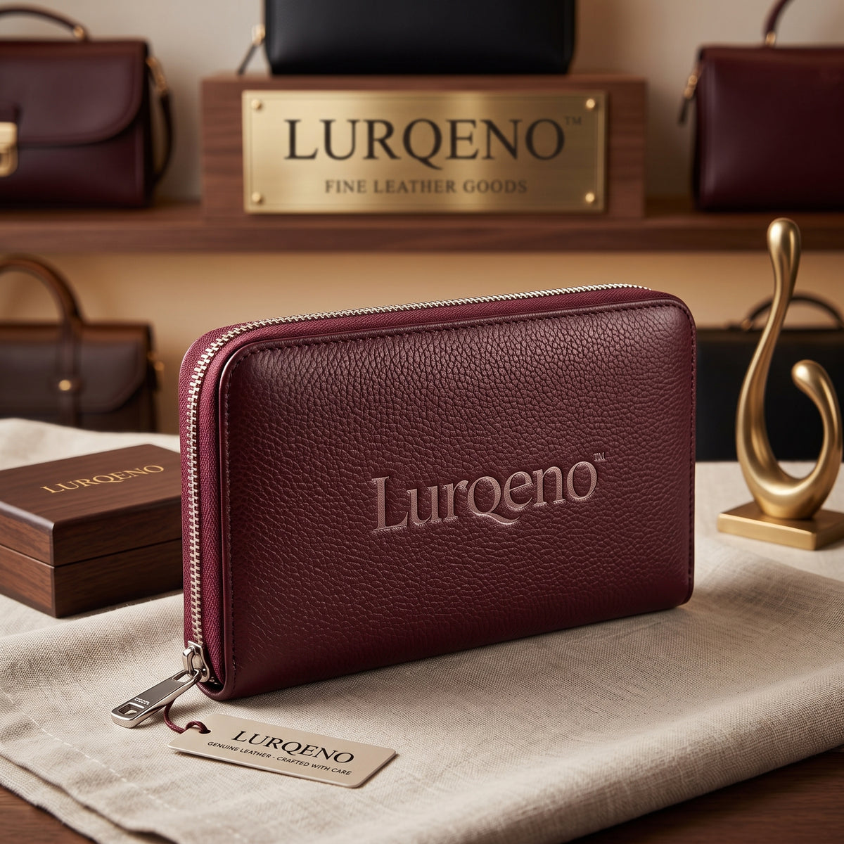 Lurqeno™ Women’s Genuine Pebbled Leather Zip-Around Continental Long Wallet – Deep Burgundy