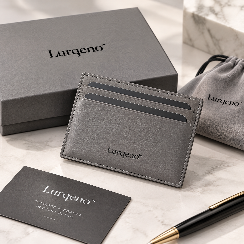 Lurqeno™ Minimalist Slim Cardholder Wallet – Ultra-Thin Front Pocket Leather Card Case with Luxury Gift Box (Slate Grey)