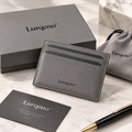 Lurqeno™ Minimalist Slim Cardholder Wallet – Ultra-Thin Front Pocket Leather Card Case with Luxury Gift Box (Slate Grey)