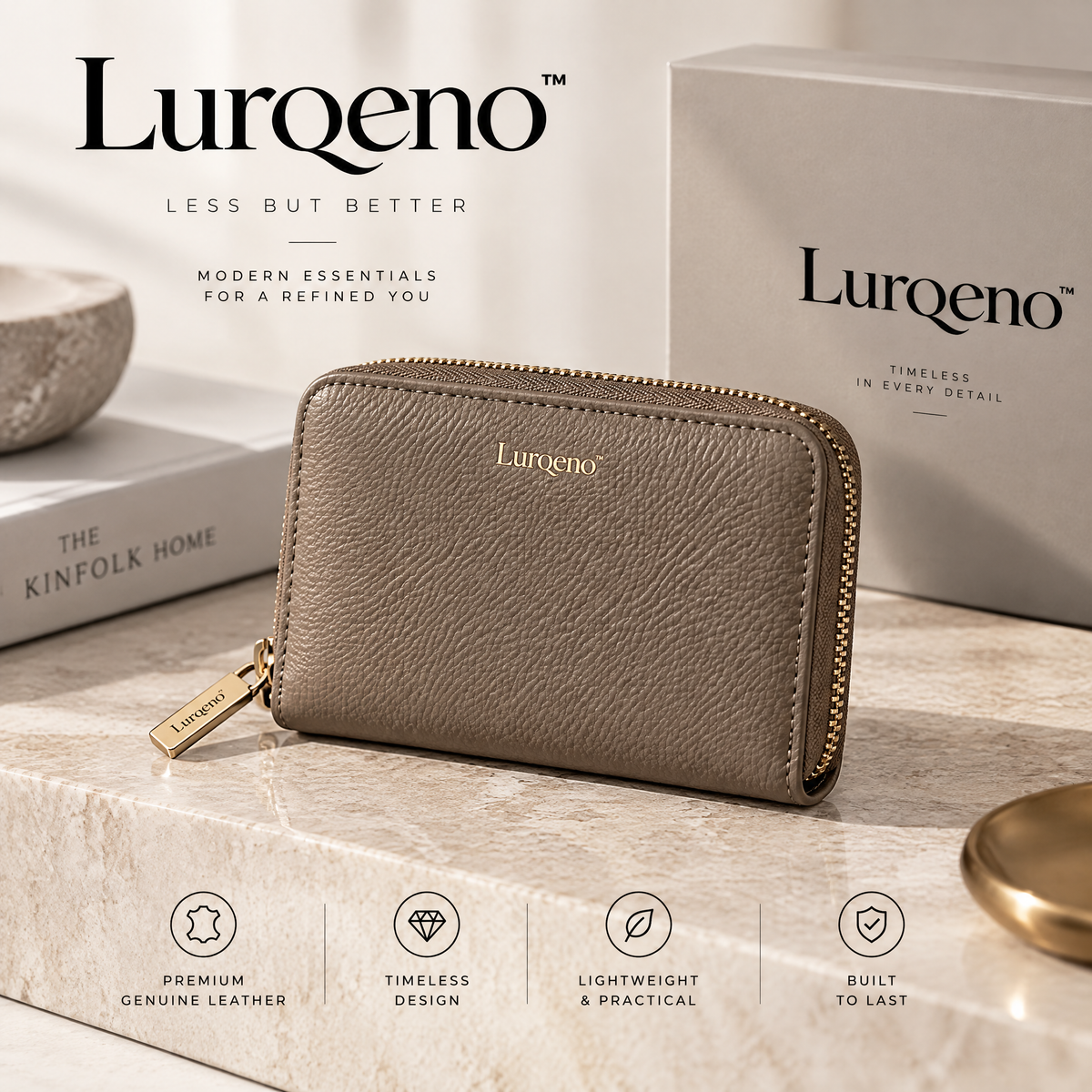 Lurqeno™ Minimalist Genuine Leather Compact Zip-Around Wallet