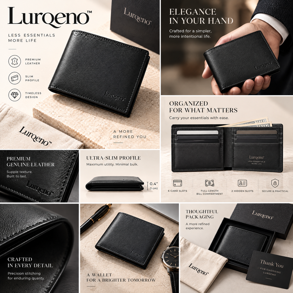 Lurqeno™ Men’s Slim Leather Bifold Wallet – Minimalist Front Pocket Everyday Carry