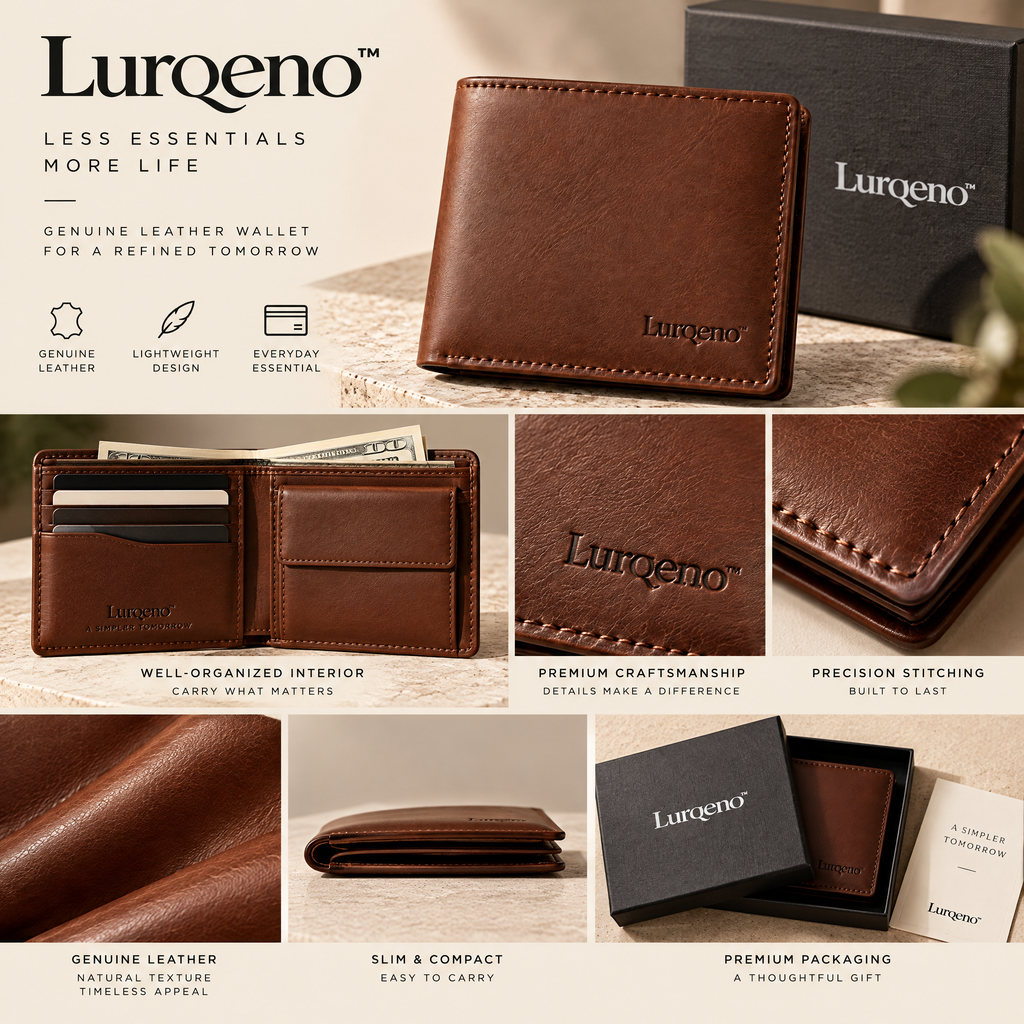 Lurqeno™ Men’s Genuine Leather Slim Bifold Wallet | Lightweight Everyday Carry with Luxury Gift Box (Classic Brown)