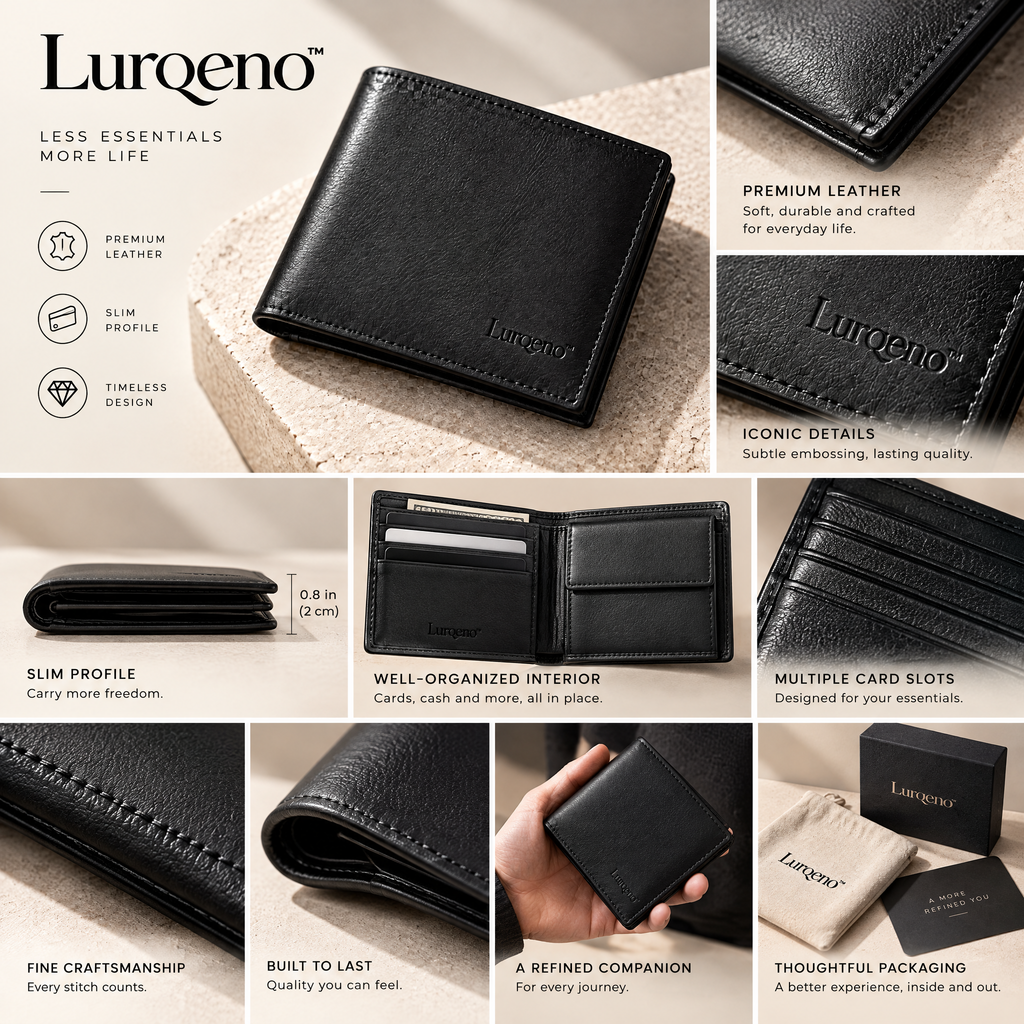 Lurqeno™ Men’s Slim Leather Bifold Wallet – Minimalist Front Pocket Everyday Carry