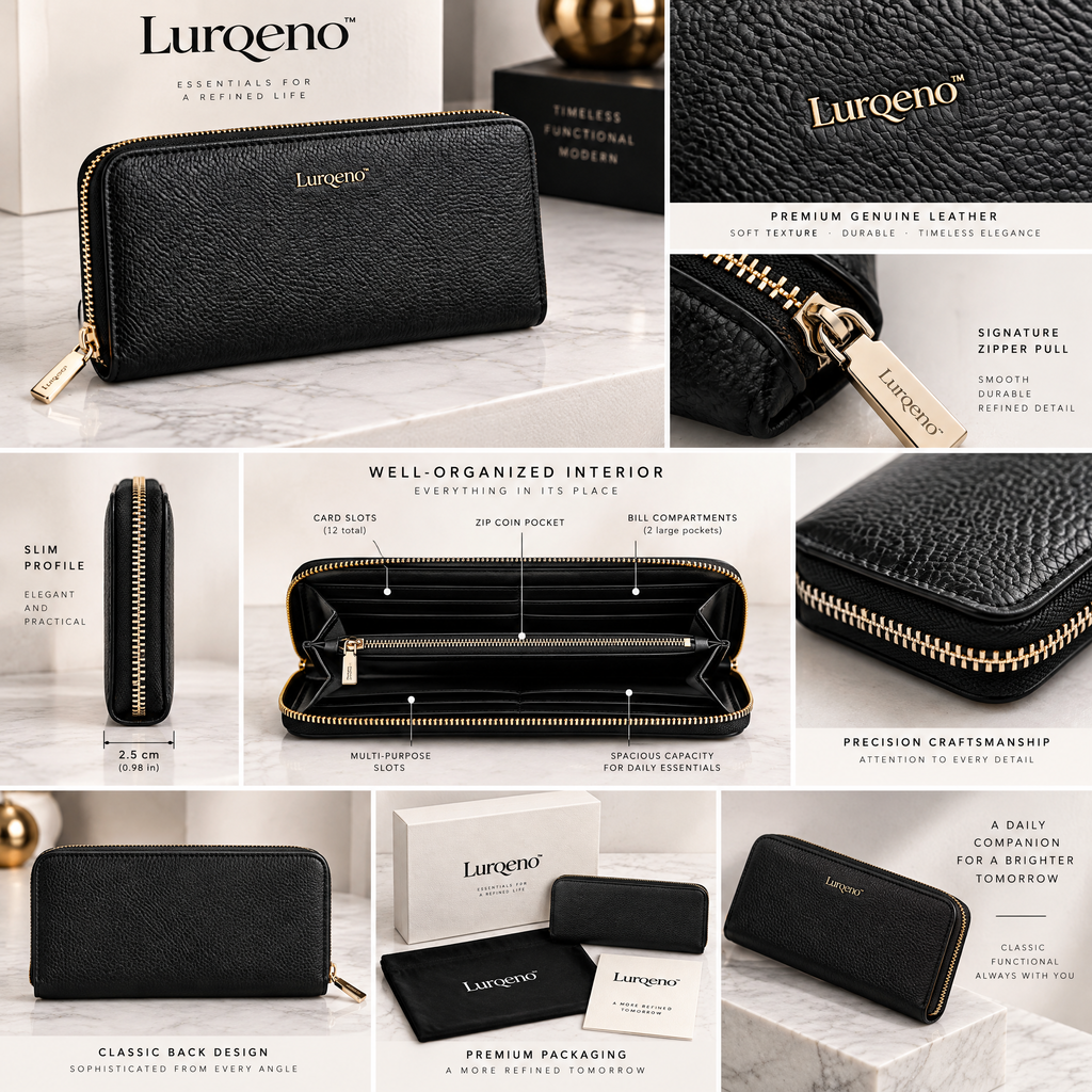 Lurqeno™ Compact Trifold Leather Wallet for Women &amp; Men | Minimalist Genuine Leather Small Bifold Card Holder &amp; Cash Organizer