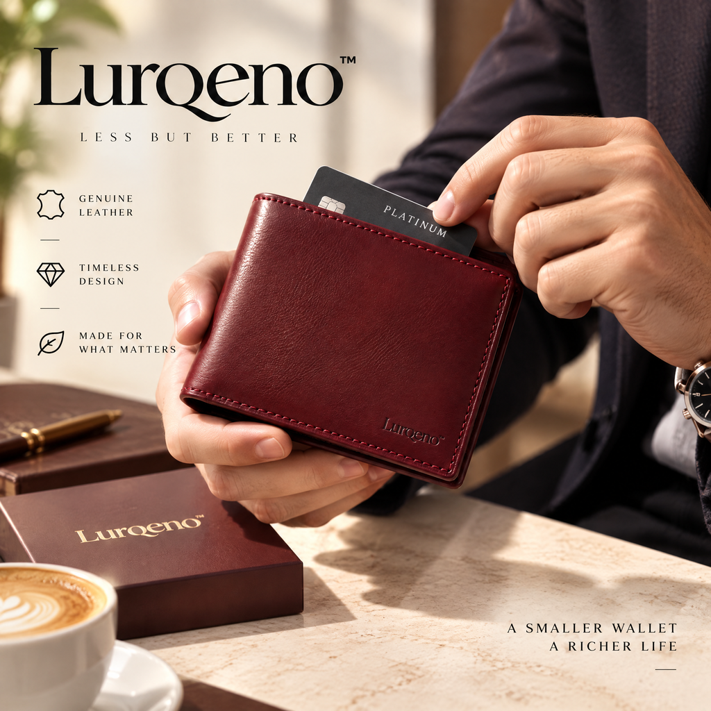 Lurqeno™ Slim Genuine Leather Bifold Wallet for Men – Minimalist Front Pocket Everyday Carry in Rich Burgundy with Luxury Gift Box