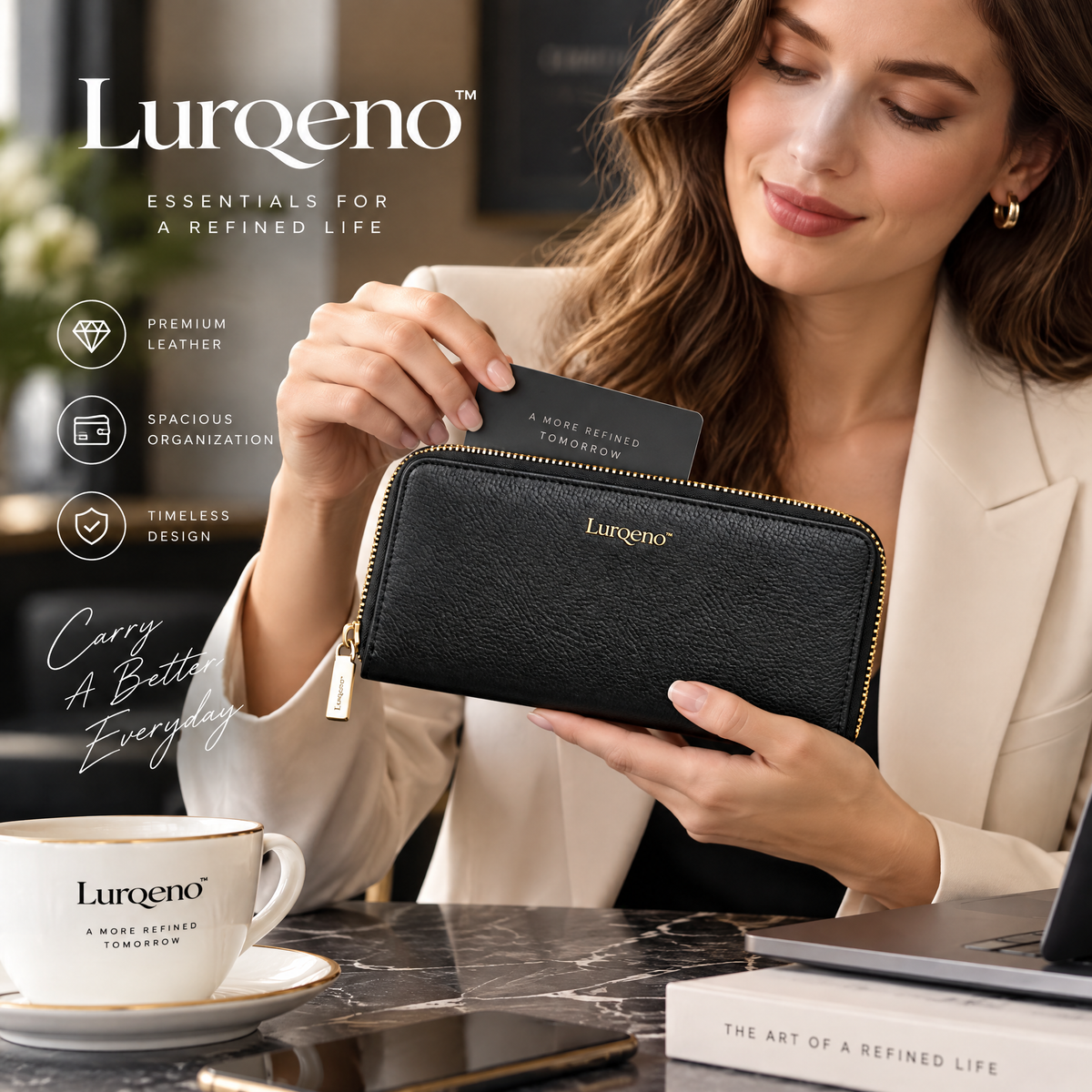 Lurqeno™ Compact Trifold Leather Wallet for Women &amp; Men | Minimalist Genuine Leather Small Bifold Card Holder &amp; Cash Organizer